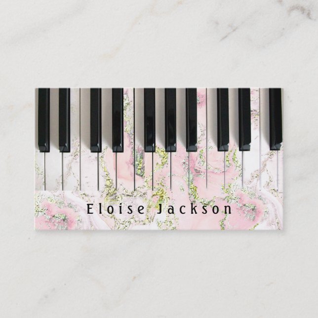 piano and pink fluid marble business card (Front)