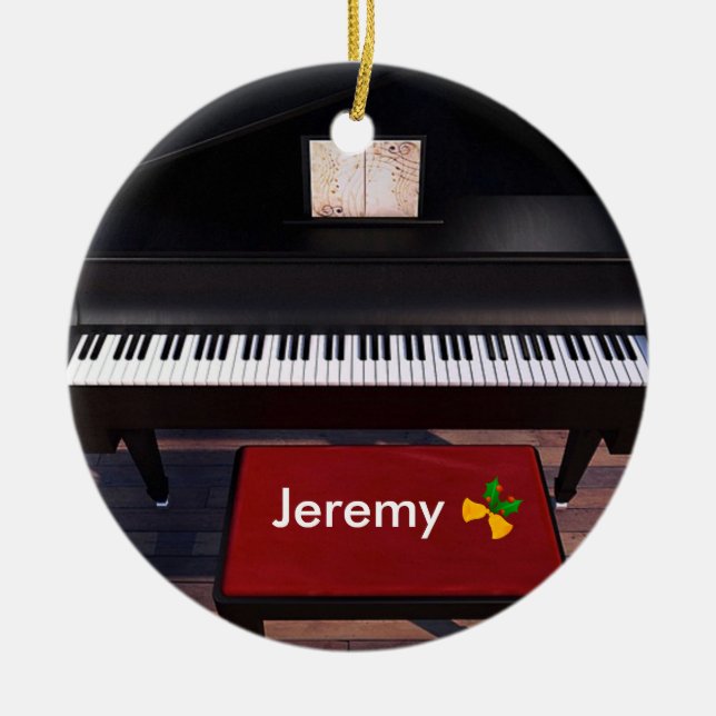 Piano and Red Piano Stool, Christmas template Ceramic Ornament (Front)
