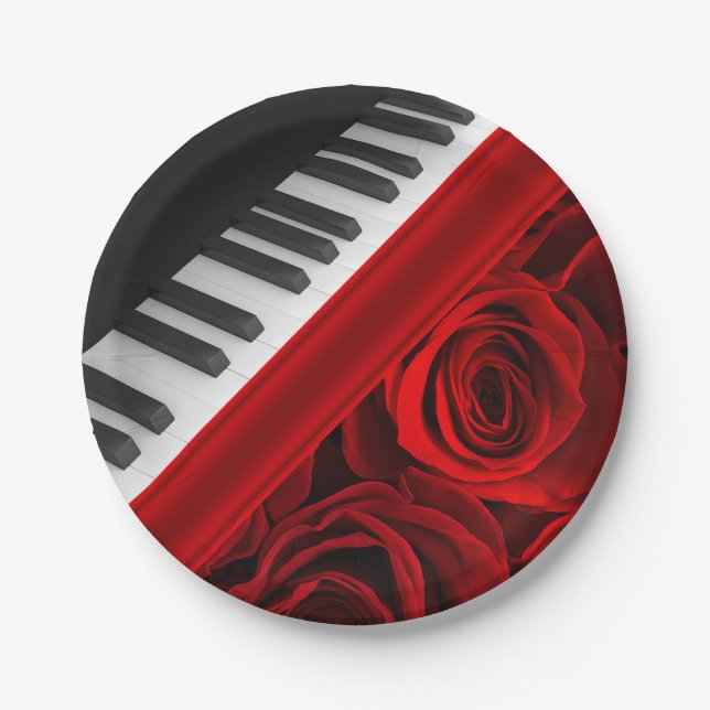 Piano and Roses Paper Plates (Front)