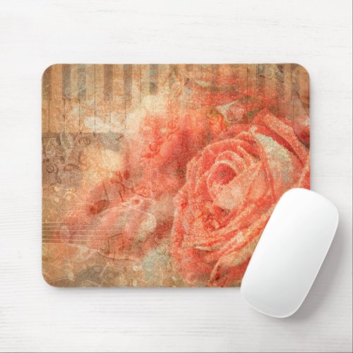 Piano and violin with music notes and rose mouse pad