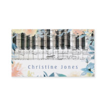 piano and watercolor flowers border business card
