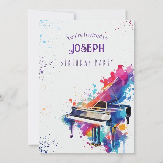 Piano art birthday party invitation (Front)
