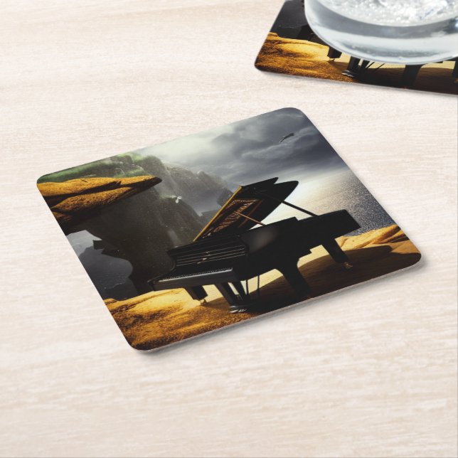 Piano Art Square Paper Coaster (Angled)
