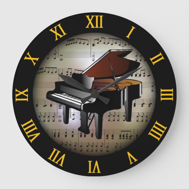 Piano ~ Background “The Musical Planet” *~ Large Clock (Front)