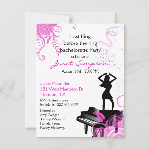 Piano Bar Bachelorette Party Invitation