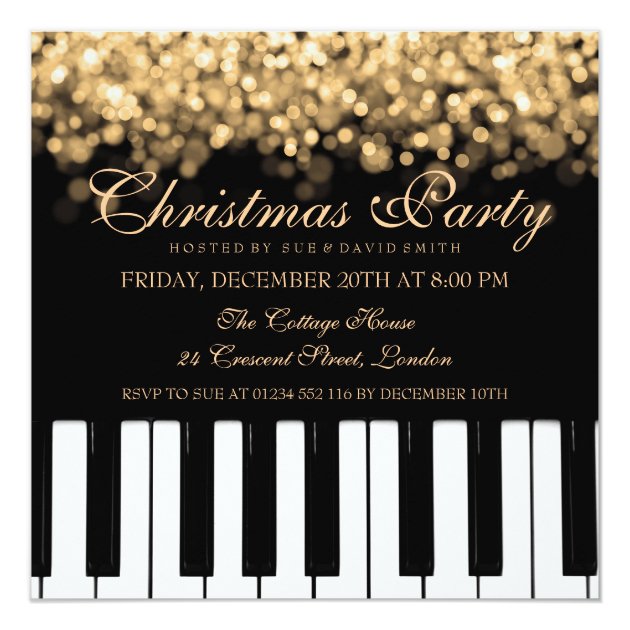 Piano Bar Christmas Party Gold Lights Invitation