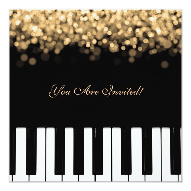 Piano Bar Christmas Party Gold Lights Invitation