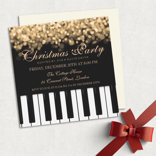 Piano Bar Christmas Party Gold Lights Invitation