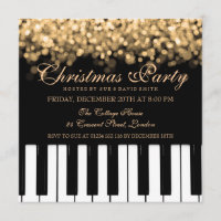 Piano Bar Christmas Party Gold Lights Invitation