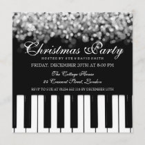 Piano Bar Christmas Party Silver Lights Invitation