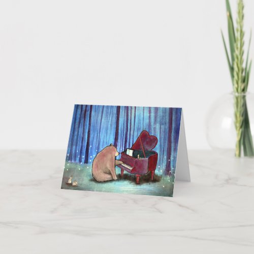 Piano Bear Musical Blank Notecard Original Art