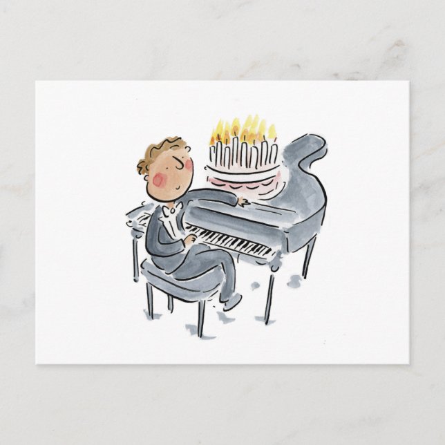 Piano Birthday Cake Postcard (Front)