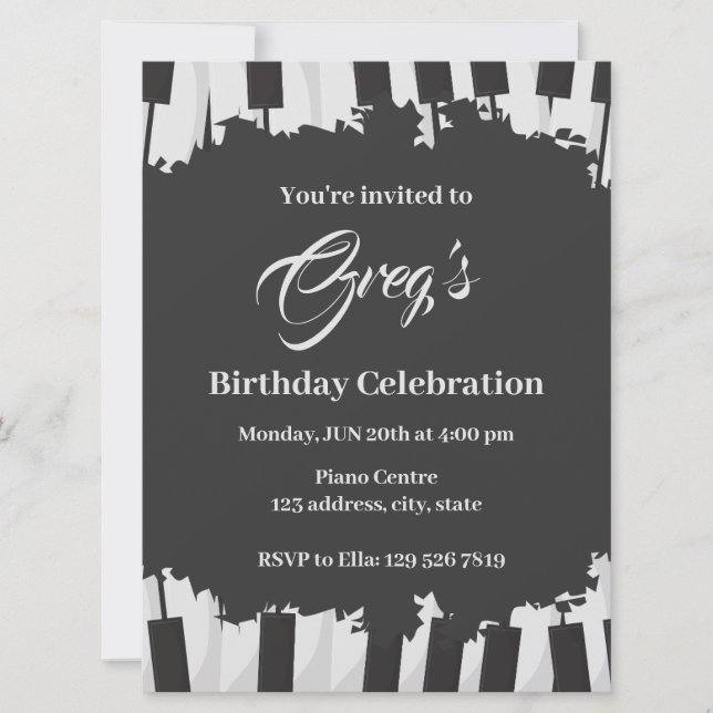 piano birthday invitation (Front)
