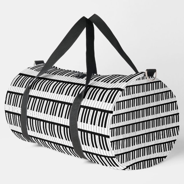 Piano Black And White Musician Instrument Duffle Bag (Left Corner)