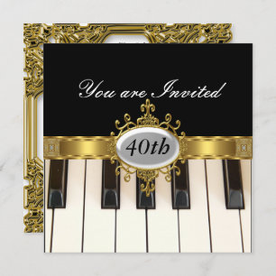 Piano Black Birthday Party Glamour Invitation