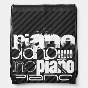 Piano; Black & Dark Gray Stripes Drawstring Bag