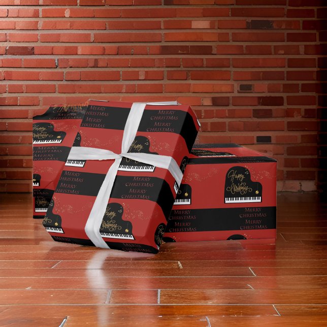 Piano Black & Red Merry Christmas Wrapping Paper (Creator Uploaded)