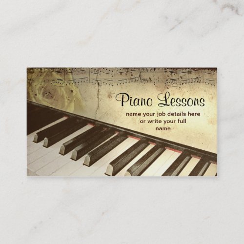 Piano Lessons Vintage Sheet Music Pianist Teacher Business Card