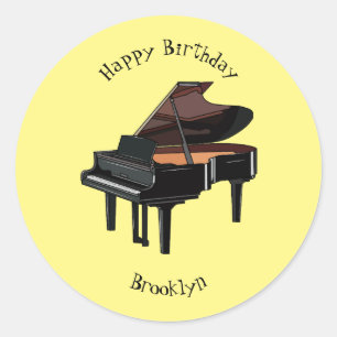Piano cartoon illustration classic round sticker