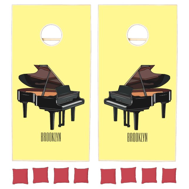 Piano cartoon illustration cornhole set (Set)