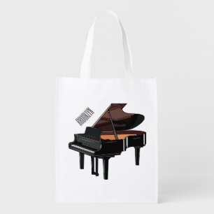 Piano cartoon illustration grocery bag