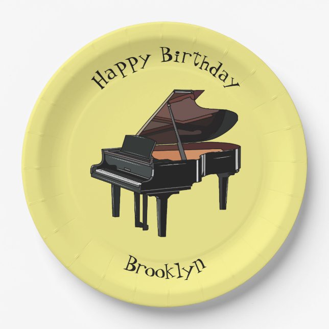 Piano cartoon illustration paper plates (Front)