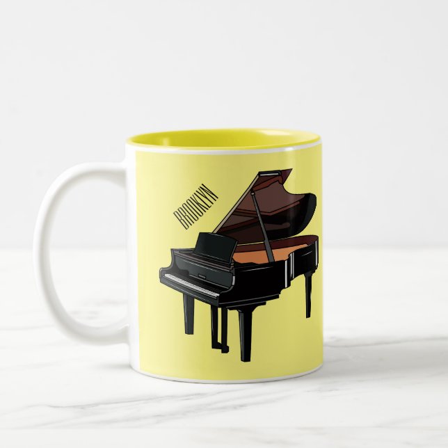 Piano cartoon illustration Two-Tone coffee mug (Left)