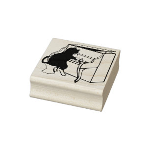 piano cat art stamp 