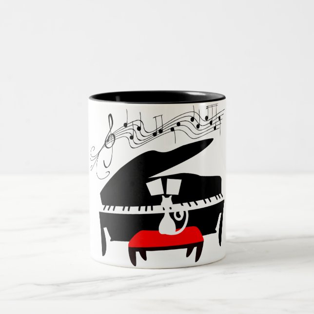 Piano cat Two-Tone coffee mug (Center)