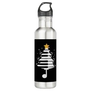 Piano Christmas Tree Pianist Music Musician Gift Stainless Steel Water Bottle