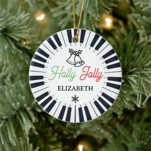 Piano Circle Key Holly Jolly Pianist Christmas Ceramic Ornament