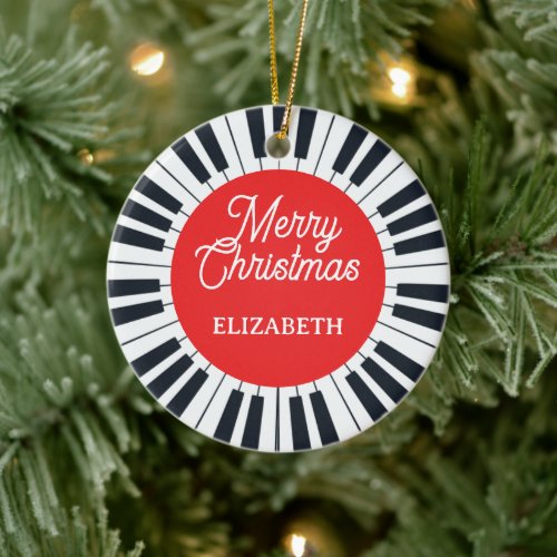 Piano Circle Key Merry Christmas Pianist Musician Ceramic Ornament