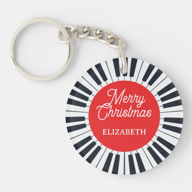 Piano Circle Key Merry Christmas Pianist Musician Keychain (Front)