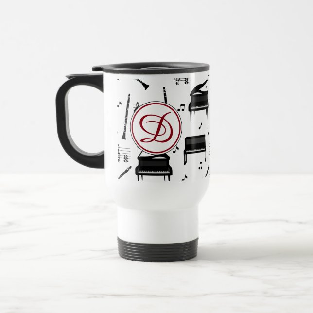 Piano Clarinet Music Script Monogram Travel Mug (Left)