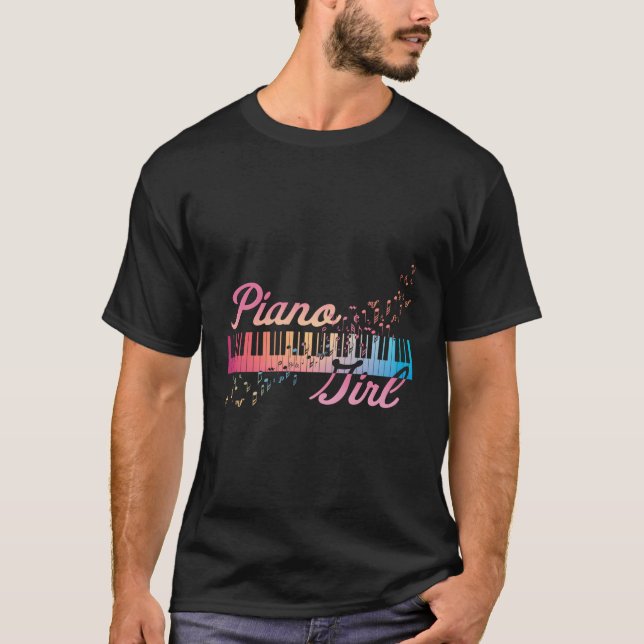 Piano Colorful Keyboard Musical Notes T-Shirt (Front)