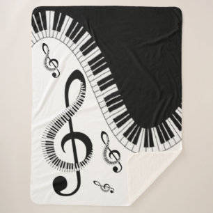  Piano con Notas musicales Sherpa Blanket