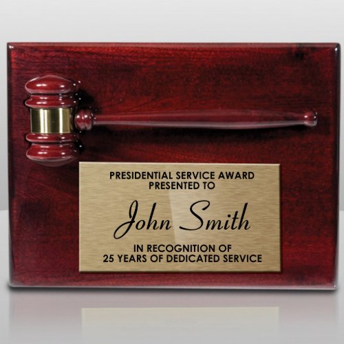 Piano Finished Rosewood Gavel Award Plaque