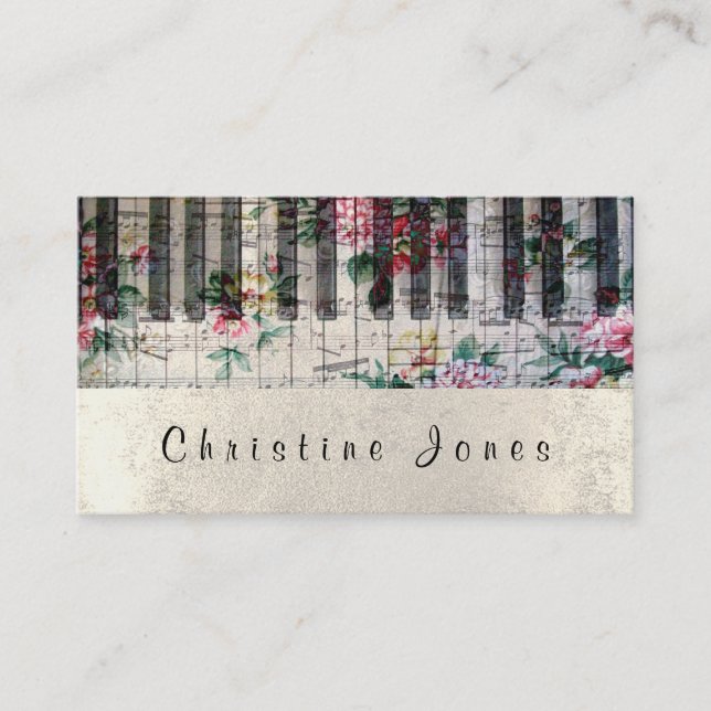 piano floral girly music business card (Front)