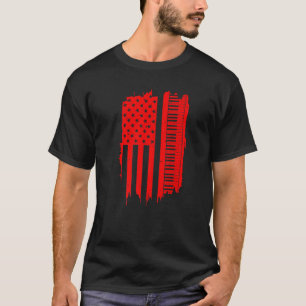 Piano For Men Women Cool American Flag Keyboard T-Shirt