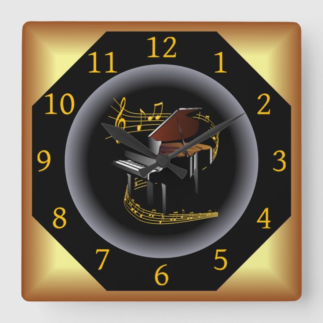 Piano ~ G clef ~ Musical Swirl ~ Spotlight ~* ~   Square Wall Clock (Front)
