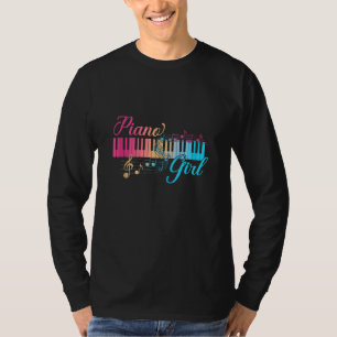 Piano Girl Colorful Keyboard Graphic Musical Notes T-Shirt