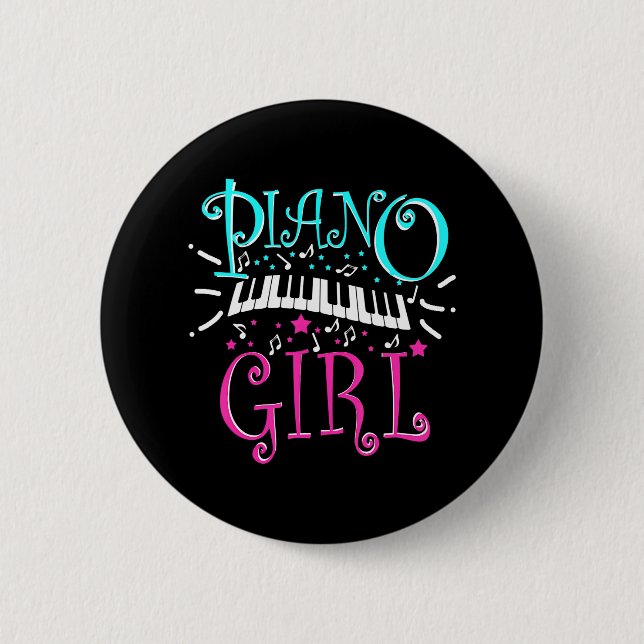 Piano Girl Pianist Music Notes Button (Front)