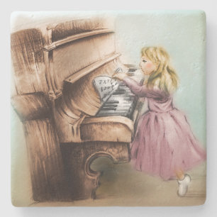 Piano Girl Stone Coaster, Colorful Vintage Art Stone Coaster