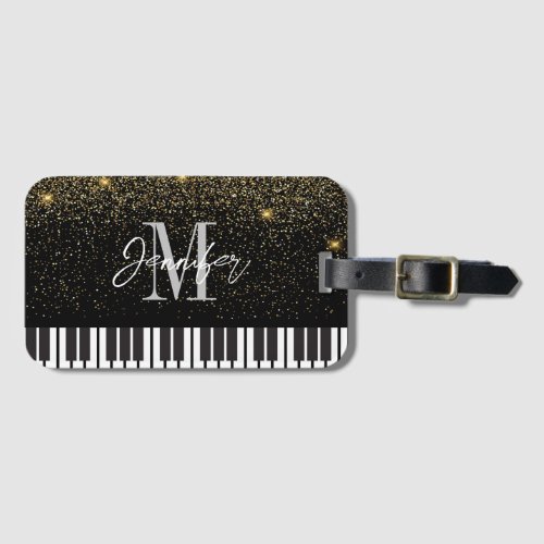 Piano  Glitter Gold Monogram Name Personalized Luggage Tag
