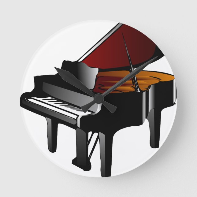 piano gloss black round clock (Front)