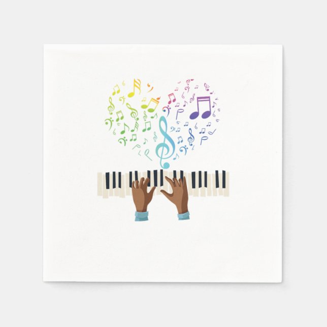 Piano Heart Music Notes Treble Clef Piano Keyboard Napkins (Front)