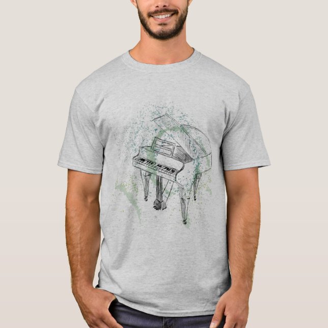 Piano Illustration Art Drawing Music Lovers T-Shirt (Front)