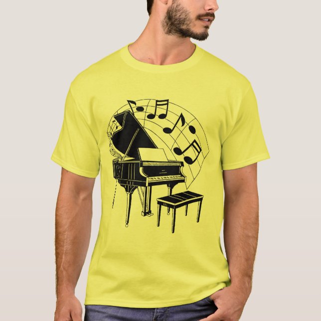 piano in black T-Shirt (Front)