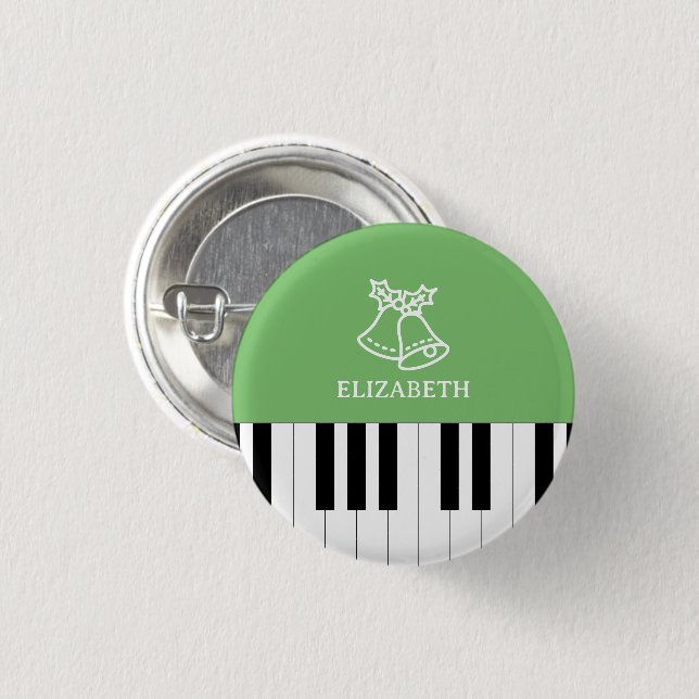 Piano Key Best Piano Teacher Ever Christmas Green Button (Front & Back)