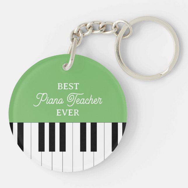 Piano Key Best Piano Teacher Ever Christmas Green Keychain (Back)